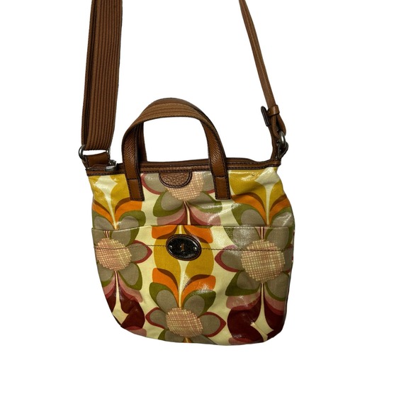 Fossil Key-Per Retro Floral Coated Canvas Crossbody Purse Boho‎ Colors - Picture 2 of 3